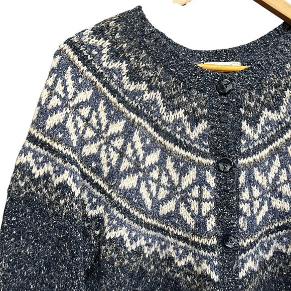 Vintage Maggie Blue White Norwegian Pattern Button Front Cardigan Size M - Picture 2 of 6